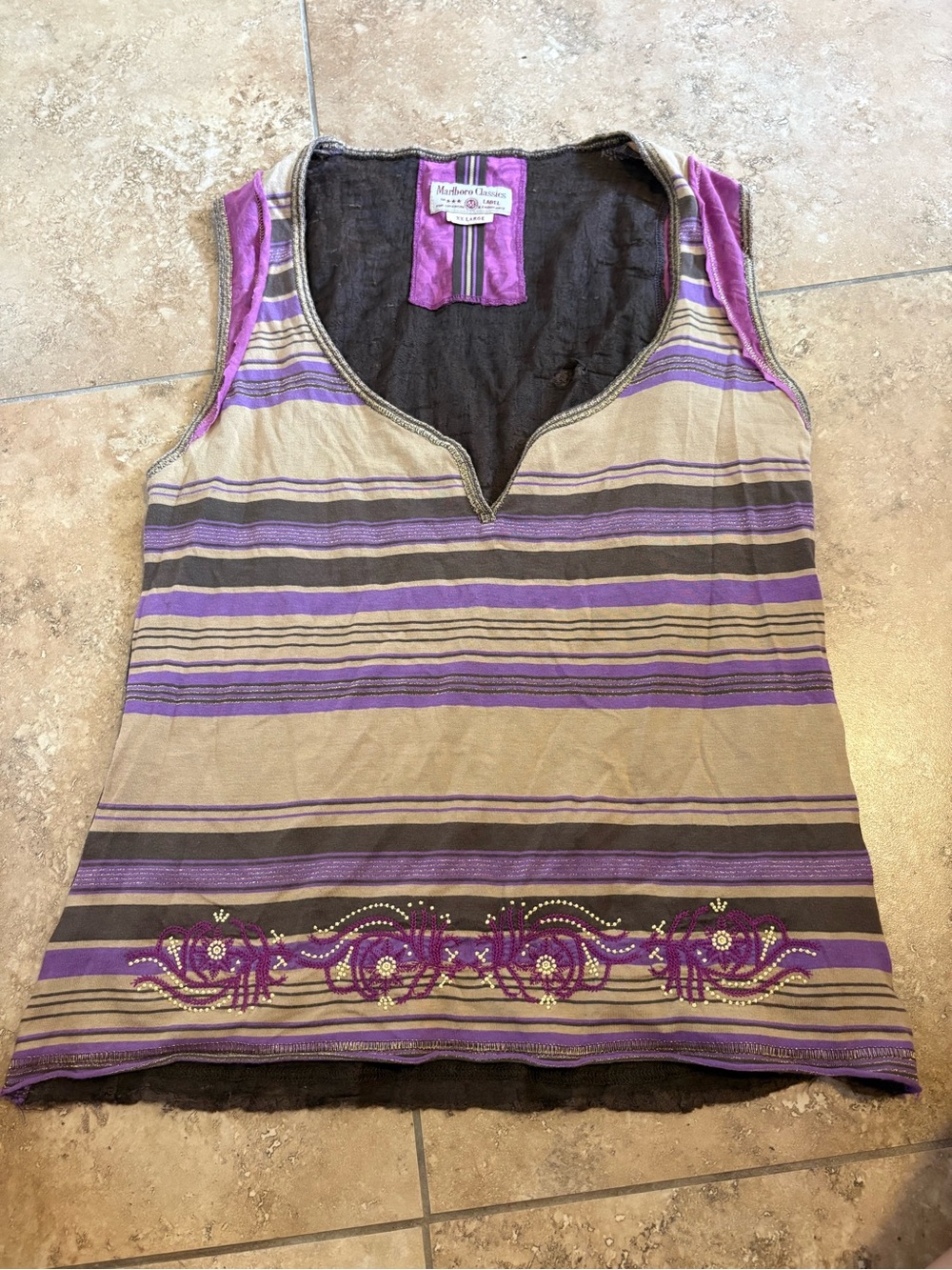 Marlboro Purple and Tan Striped Embroidered Tank